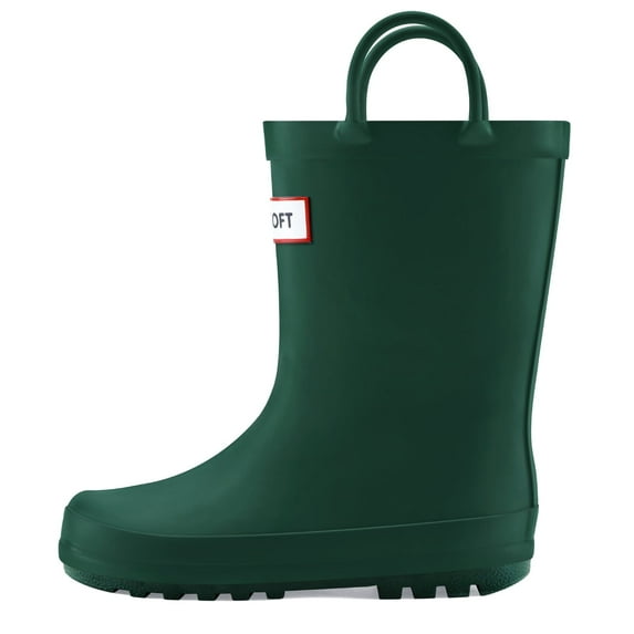 Kushyshoo Dark Green Kids Rain Boots for Boys Toddler Waterproof Rubber Design with Easy-On Handles Size 10