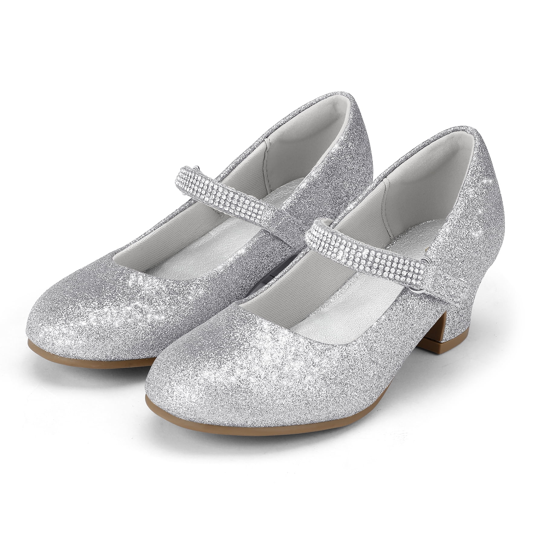 Kushyshoo Girl Mary Jane Shoes Low Heel Rhinestones Princess Flats Silver  Dress Pump Shoes for Big Kid Size 2 - Walmart.com