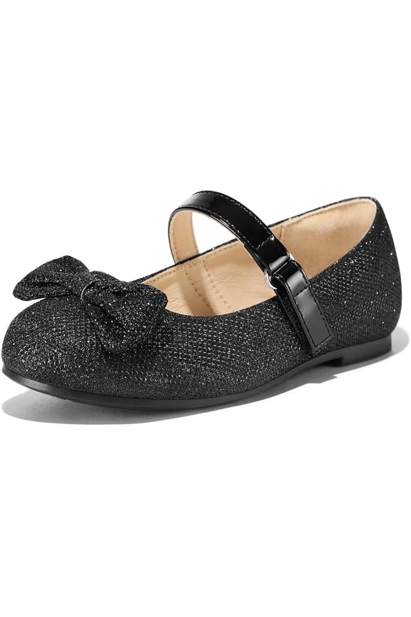 Girl's Black Glitter Ballet Flats Soft Mary Jane Dress Party Shoes Non-Slip 10M