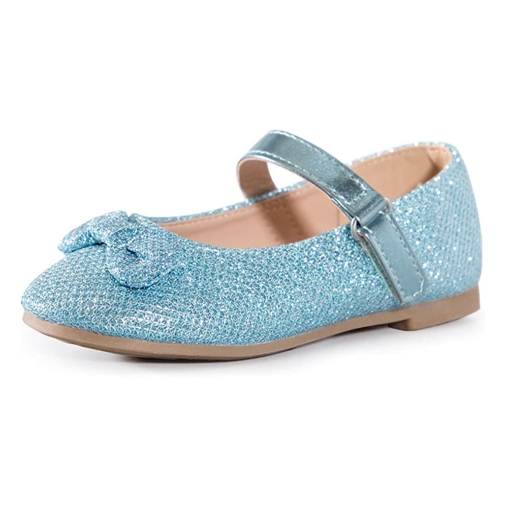 Kushyshoo Girl's Blue Glitter Ballet Flats Soft Mary Jane Dress