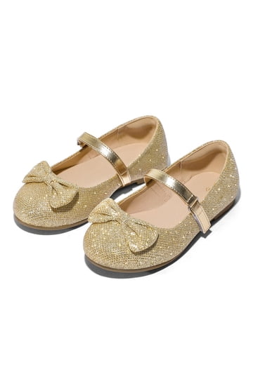 slim fit dress slacks Elephantito Toddler Girls Dress Shoes - Mary Janes with Bow - Gold