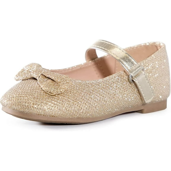 Kushyshoo Girl's Gold Glitter Ballet Flats Soft Mary Jane Dress Party Shoes Non-Slip 11M