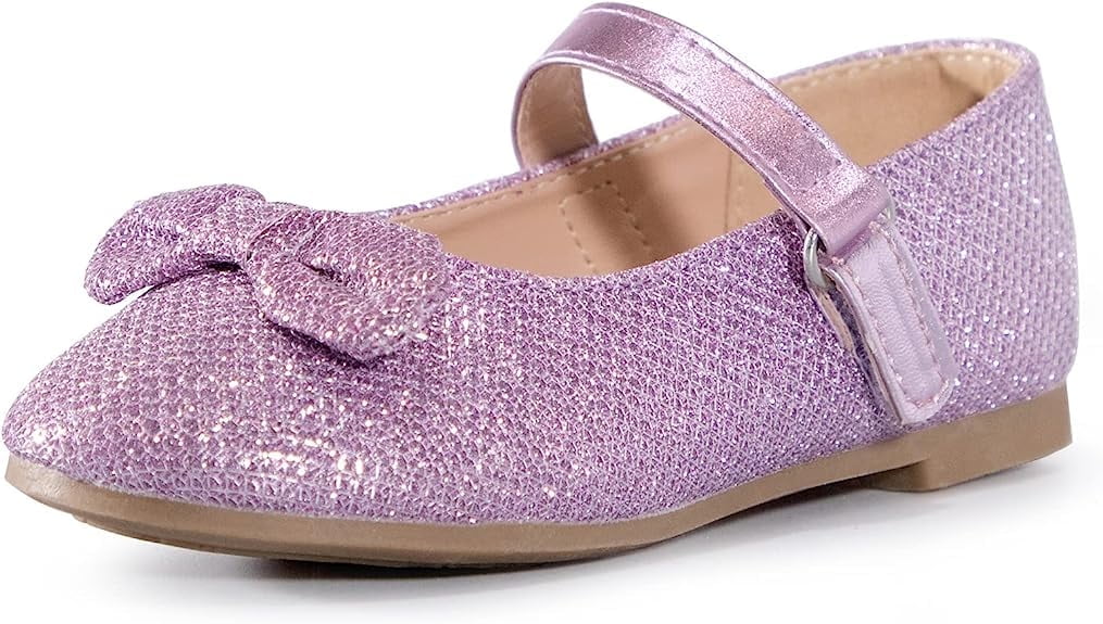 The Doll Maker Girls' Red Patent Mary Jane Ballet Flats With Glitter - Shiny Dress Shoes