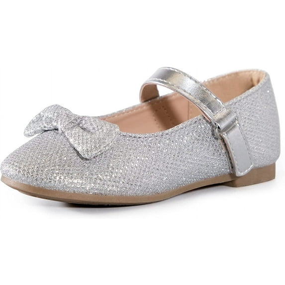 Kushyshoo Girl's Silver Glitter Ballet Flats Soft Mary Jane Dress Party Shoes Non-Slip 10M