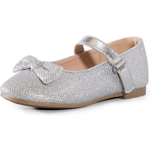Kushyshoo Girl's Silver Glitter Ballet Flats Soft Mary Jane Dress Party Shoes Non-Slip 11M