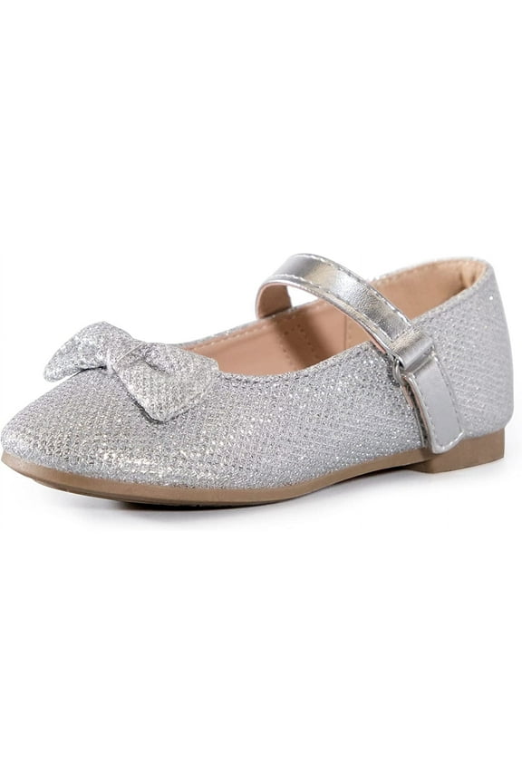 Girl's Silver Glitter Ballet Flats Soft Mary Jane Dress Party Shoes Non-Slip 11M