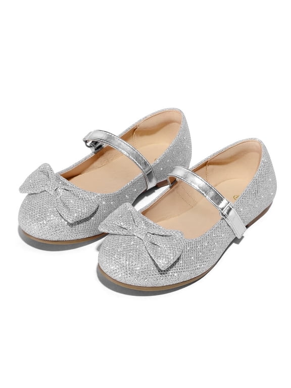 Girl's Silver Glitter Ballet Flats Soft Mary Jane Dress Party Shoes Non-Slip 12M