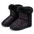 thumbnail image 1 of Kushyshoo Black Girls Snow Boots Warm Faux Fur Lined Glitter Strap Winter Shoes Lightweight with Hook-and-loop Size 4 M, 1 of 6