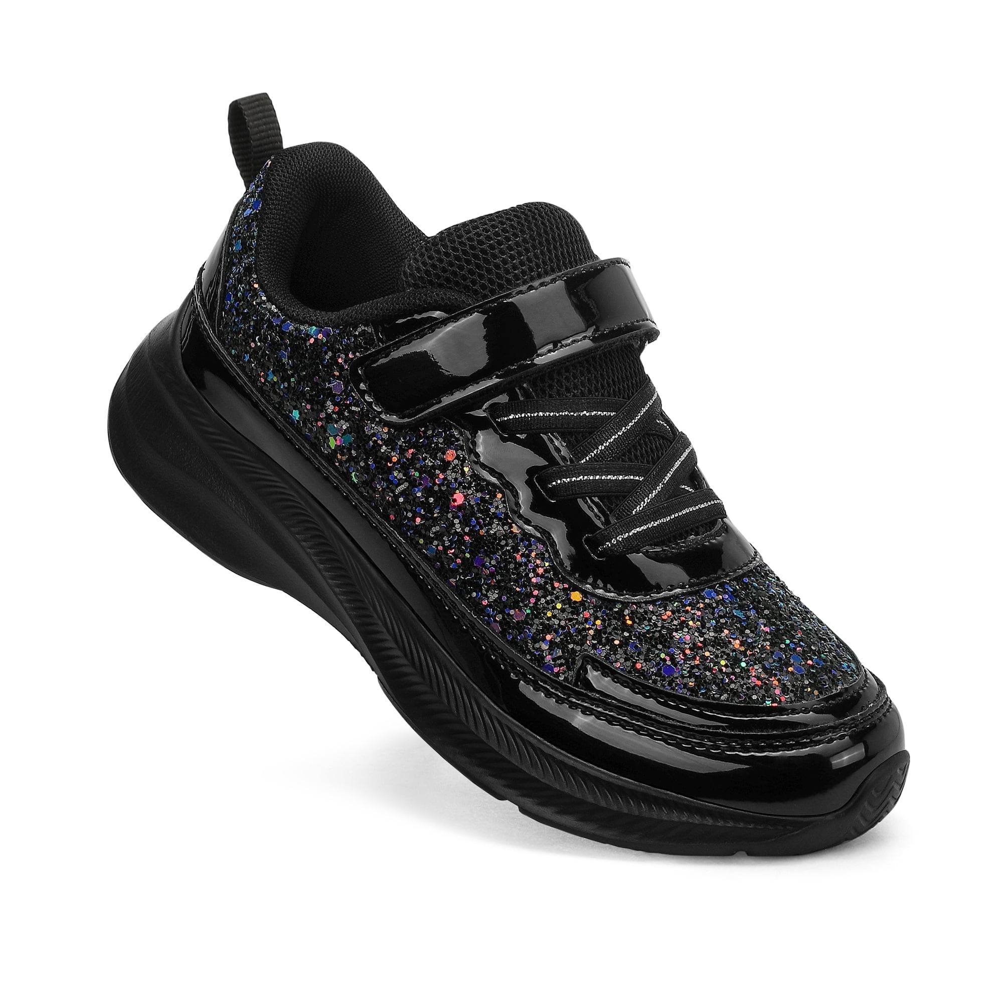 Girls Black Glitter Sneakers Lightweight Kids Sparkle Sport Shoes with Hook and Loop for Toddler Size 11