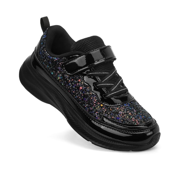 Kushyshoo Girls Black Glitter Sneakers Lightweight Kids Sparkle Sport Shoes with Hook and Loop for Toddler Size 11