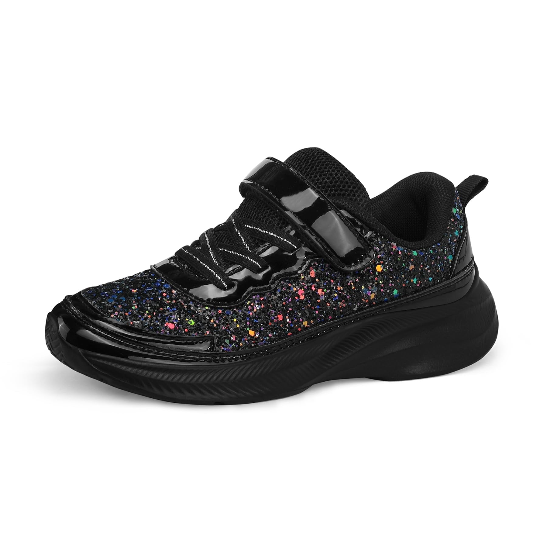 Kushyshoo Girls Black Glitter Sneakers Lightweight Kids Sparkle Tennis Shoes with Hook and Loop for Toddler Size 12