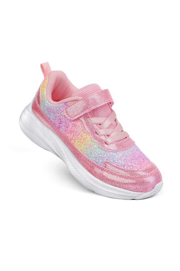 Girls Colorful Glitter Sneakers Lightweight Kids Sparkle Sport Shoes with Hook and Loop for Toddler Size 1