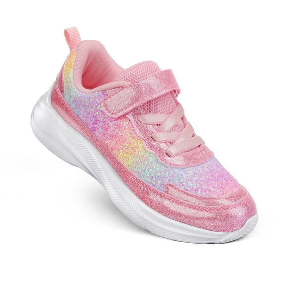 Kushyshoo Girls Colorful Glitter Sneakers Lightweight Kids Sparkle Sport Shoes with Hook and Loop for Toddler Size 1