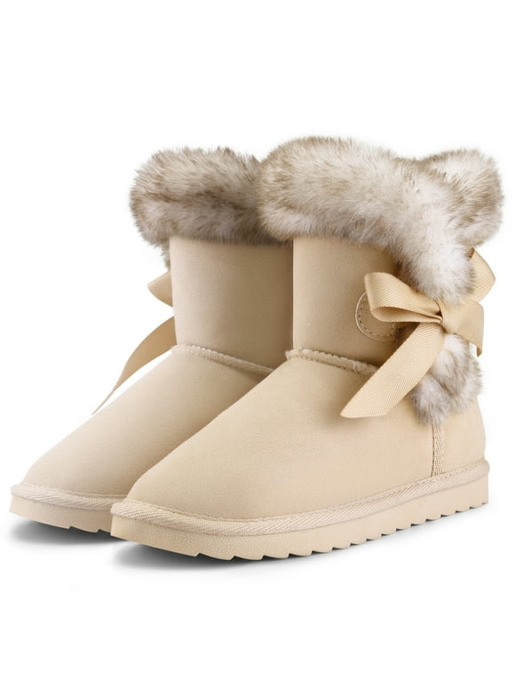 Kushyshoo Girls Kids Snow Boots for Warmth Beige Non-Slip Outdoor Winter Footwear Lightweight Size 12M
