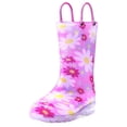 thumbnail image 1 of Kushyshoo Girls Light Up Rain Boots Colorful Pink Flowers Rain Boots for Toddler with Handles 9M, 1 of 5