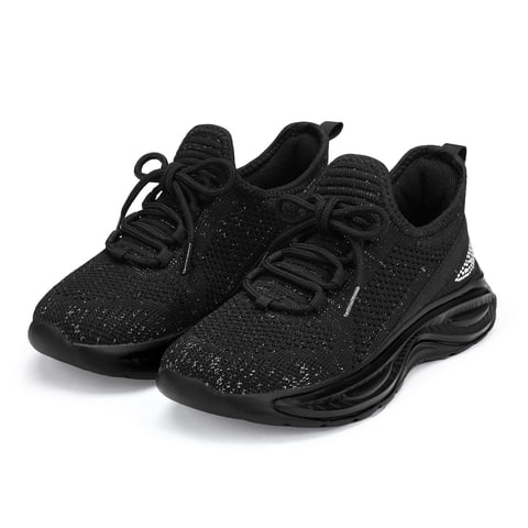 Girls Lightweight Sneakers Kids Breathable Lace-up Athletic Running Shoes Big Kids Walking Shoes Black Size 2