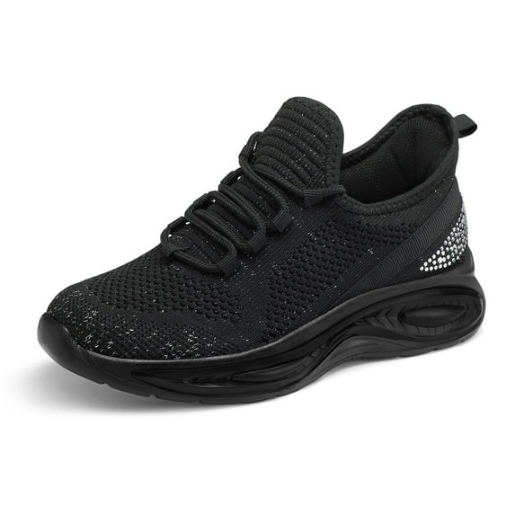 Kushyshoo Girls Lightweight Sneakers Kids Breathable Lace-up Athletic Running Shoes Big Kids Walking Shoes Black Size 4