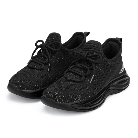 Kushyshoo Girls Lightweight Sneakers Kids Breathable Lace-up Athletic Running Shoes Big Kids Walking Shoes Black Size 5