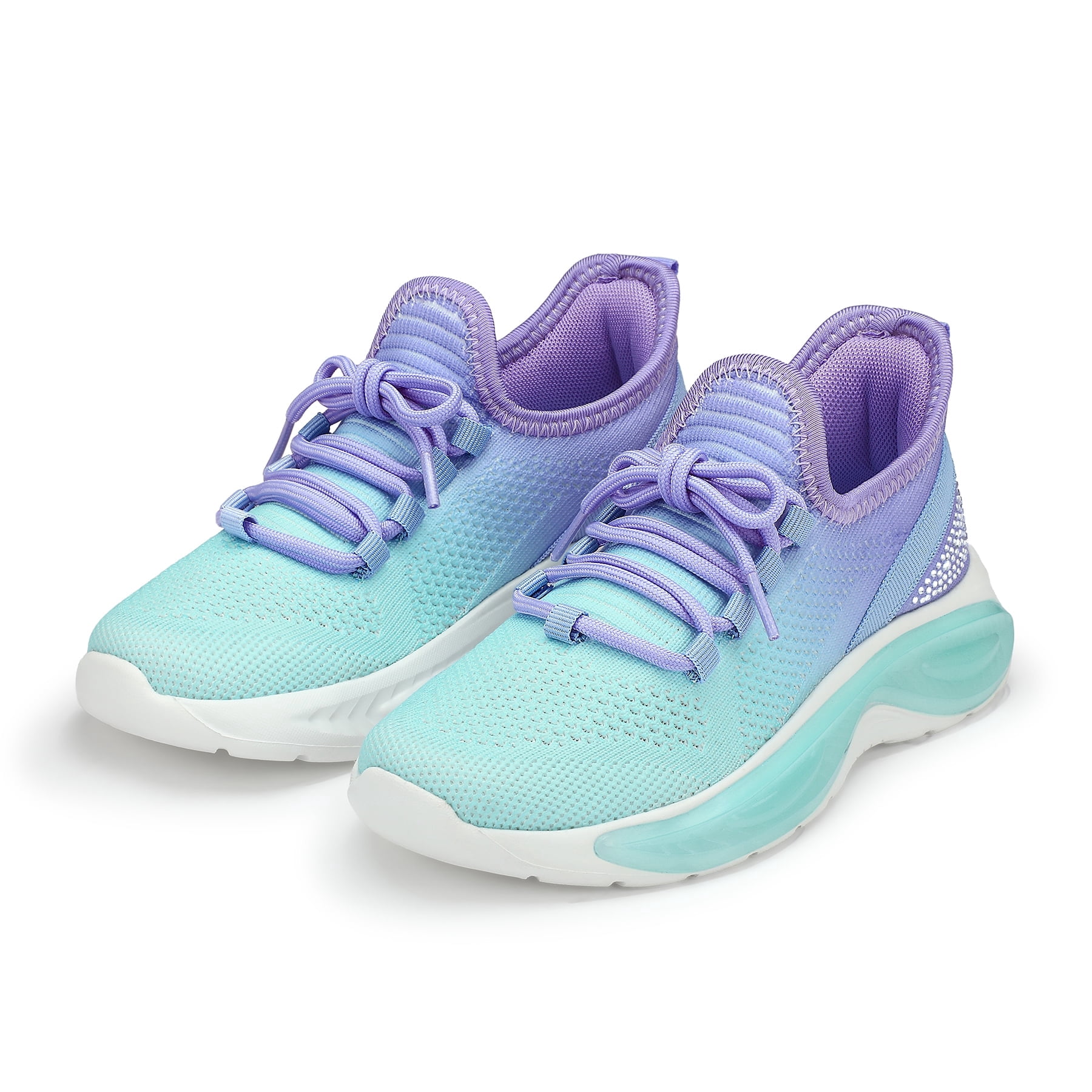 Girls Lightweight Sneakers Kids Breathable Lace-up Athletic Running Shoes Big Kids Walking Shoes Rainbow Blue Size 1