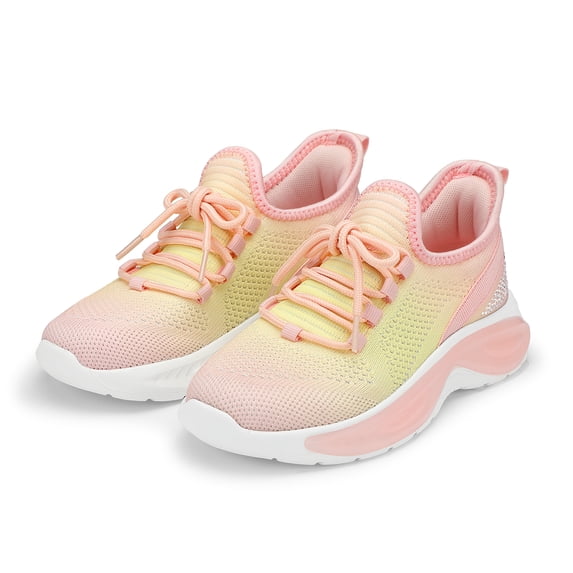 Kushyshoo Girls Lightweight Sneakers Kids Breathable Lace-up Athletic Running Shoes Big Kids Walking Shoes Rainbow Pink Size 1