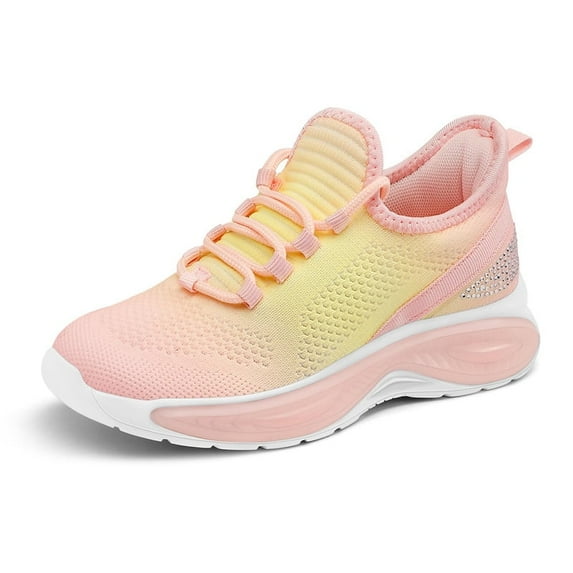 Kushyshoo Girls Lightweight Sneakers Kids Breathable Lace-up Athletic Running Shoes Big Kids Walking Shoes Rainbow Pink Size 1