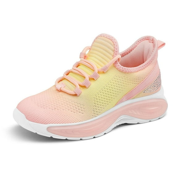 Kushyshoo Girls Lightweight Sneakers Kids Breathable Lace-up Athletic Running Shoes Big Kids Walking Shoes Rainbow Pink Size 5