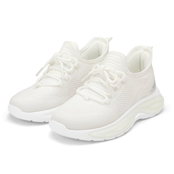 Kushyshoo Girls Lightweight Sneakers Kids Breathable Lace-up Athletic Running Shoes Big Kids Walking Shoes White Size 3