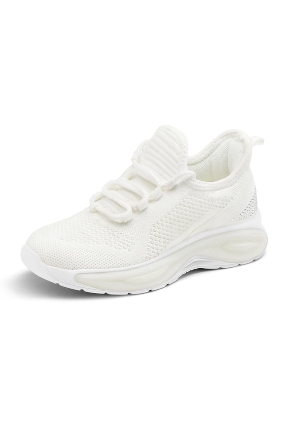 Girls Lightweight Sneakers Kids Breathable Lace-up Athletic Running Shoes Big Kids Walking Shoes White Size 5