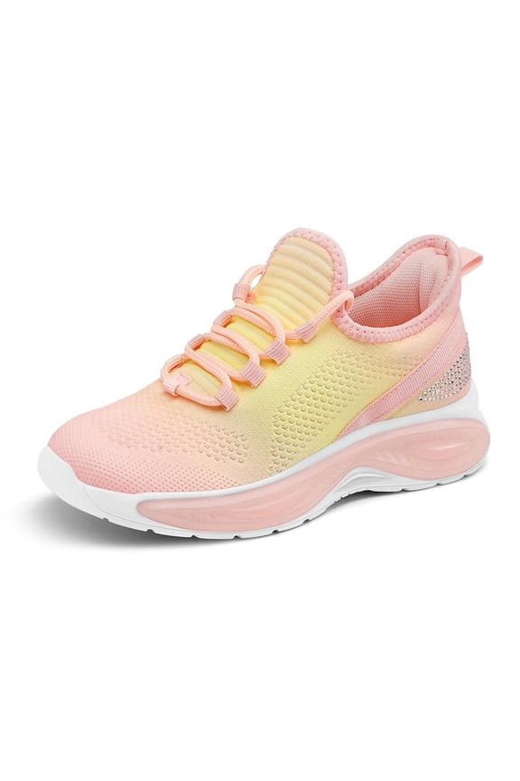 Girls Lightweight Sneakers Kids Breathable Lace-up Athletic Running Shoes Little Kids Walking Shoes Rainbow Pink Size 12