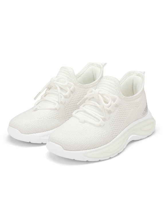 Girls Lightweight Sneakers Kids Breathable Lace-up Athletic Running Shoes Little Kids Walking Shoes White Size 12