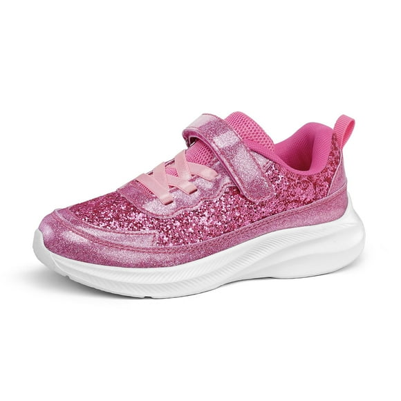 Kushyshoo Girls Pink Glitter Sneakers Lightweight Kids Sparkle Tennis Shoes with Hook and Loop for Toddler Size 13