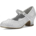 thumbnail image 1 of Kushyshoo Girls' Shoes Slip-Resistant Mary Janes, Low Heel Closed Toe Silver, US 2, 1 of 6