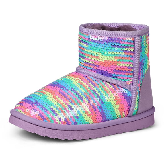 Kushyshoo Girls Snow Boot Colorful Sparkle Sequins Winter Boots Lightweight for Little Kids Size 11