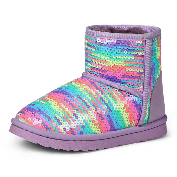 Kushyshoo Girls Snow Boot Colorful Sparkle Sequins Winter Boots Lightweight for Little Kids Size 11