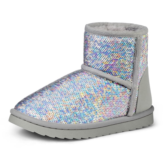 Kushyshoo Girls Snow Boot Gray Sparkle Sequins Winter Boots Lightweight for Big Kids Size 3