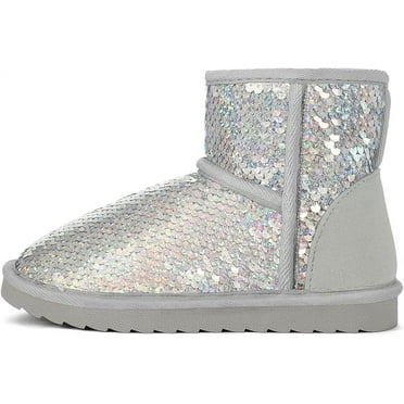 Kushyshoo Girls Snow Boot Silver Sparkle Sequins Winter Boots Lightweight for Big Kids Size 1