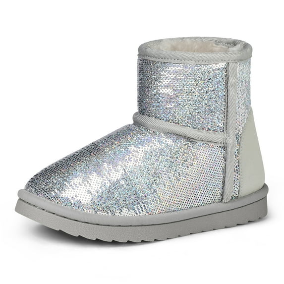 Kushyshoo Girls Snow Boot Silver Sparkle Sequins Winter Boots Lightweight for Big Kids Size 4