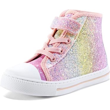 Little Girls Kids Canvas Shoes Glitter Sneakers Toddler Sparkle Lace Up ...