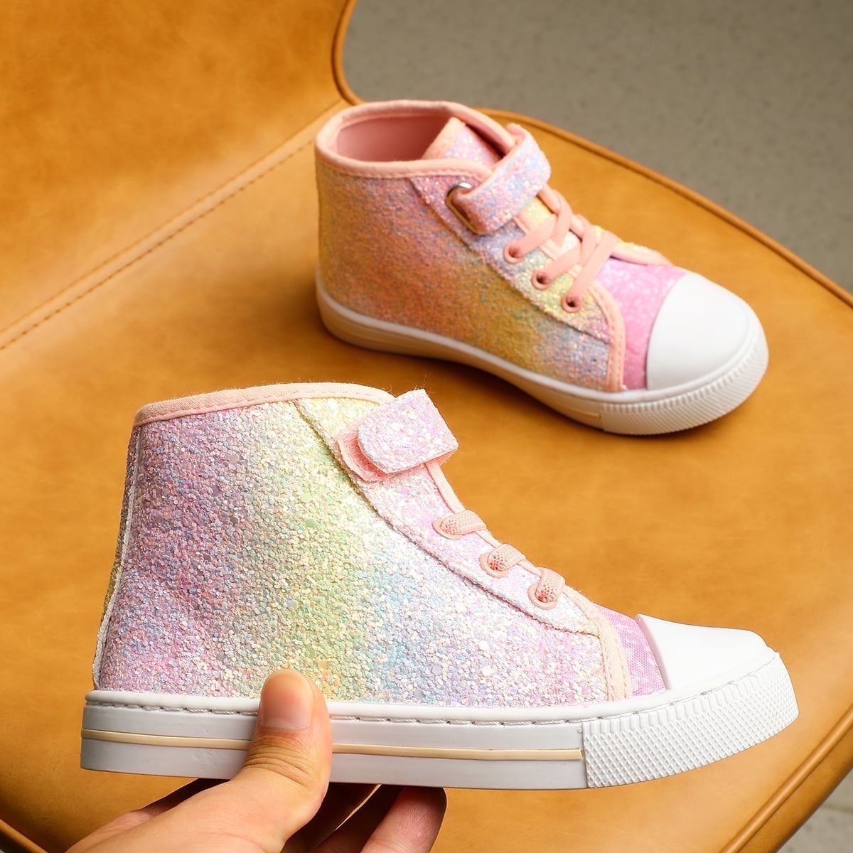 Kushyshoo Glitter Rainbow Toddler High Top Girls Sneakers Kids Walking Shoes  8M - Walmart.com, image size:1200x1200