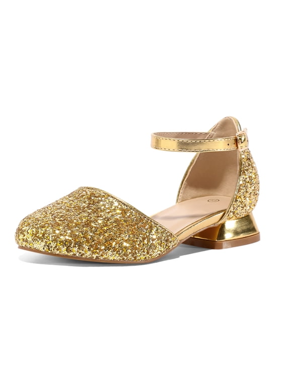 Gold Girls Dress Shoes Mary Jane 1 inch Low Heel Pumps Wedding Party Princess Kids Shoes 12M
