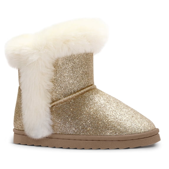 Kushyshoo Golden Girls Snow Boots Warm Faux Fur Lined Glitter Strap Winter Shoes Lightweight with Hook-and-loop Size 13M