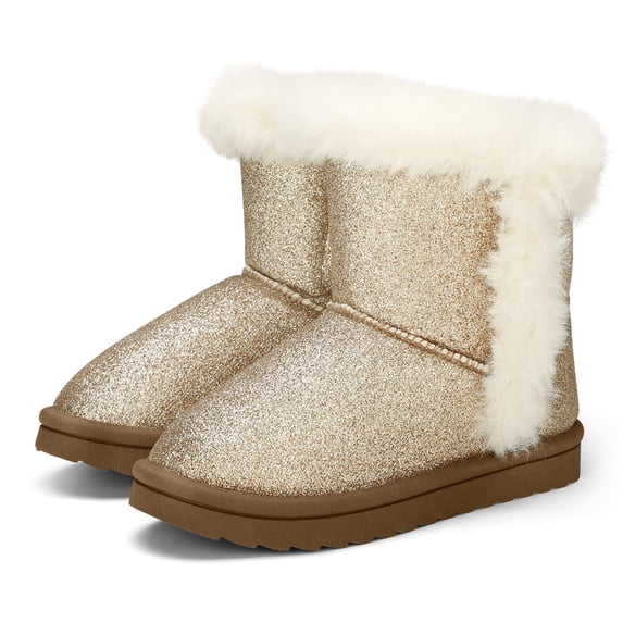 Kushyshoo Golden Girls Snow Boots Warm Faux Fur Lined Glitter Strap Winter Shoes Lightweight with Hook-and-loop Size 2M