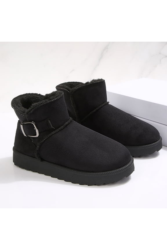 Kid's Ankle Snow Boots Buckle Accent Suede Non-Slip Winter Mini Boots Shoes For Boys Girls Little Big Kids