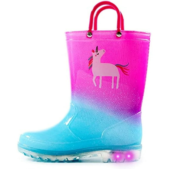 Kushyshoo Kids Blue Pink Unicorn Light up Rain Boot Size 11 Little Girl