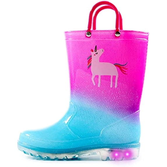 Kushyshoo Kids Blue Pink Unicorn Light up Rain Boot Size 6 Toddler Girl