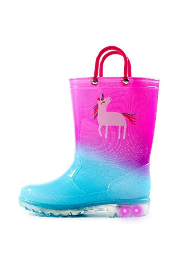 Kids Blue Pink Unicorn Light up Rain Boot Size 6 Toddler Girl