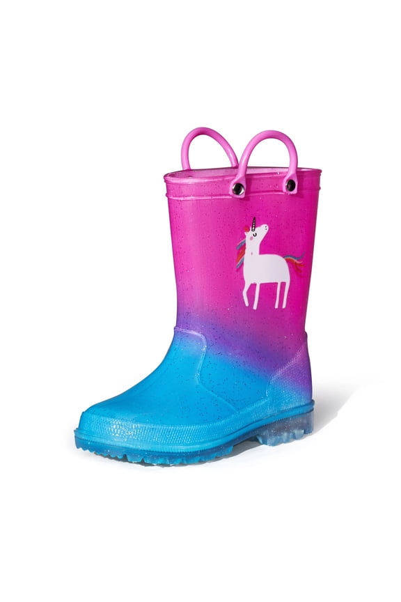 Kids Blue Pink Unicorn Light up Rain Boots Size 9 Toddler Girls Shoes