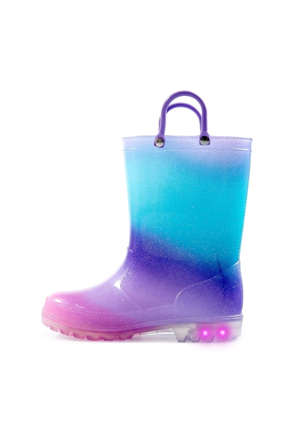Kushyshoo Kids Blue Purple Glitter Light up Rain Boot Size 6 Toddler Girl