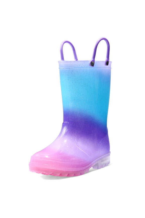Kids Blue Purple Glitter Light up Rain Boots Size 9 Toddler Girls Shoes