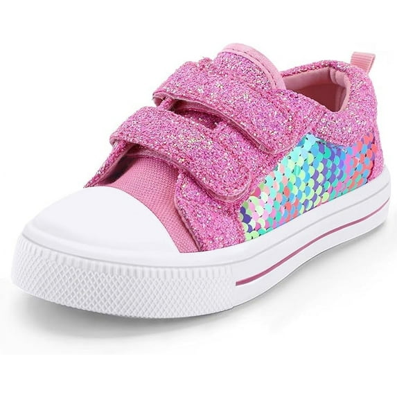 Kushyshoo Kids Canvas Shoes Pink Sequin Children Sneaker Toddler Girls School Shoes Size 11